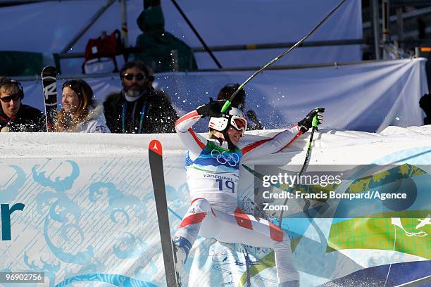 Andrea Fischbacher of Austria wins the gold medal during the Women's Alpine Skiing Super-G on Day 9 of the 2010 Vancouver Winter Olympic Games on...