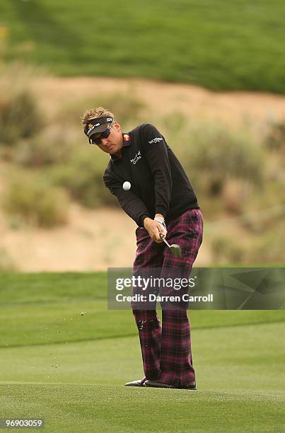 Ian Poulter of England plays a shot on the 15th hole during round four of the Accenture Match Play Championship at the Ritz-Carlton Golf Club on...