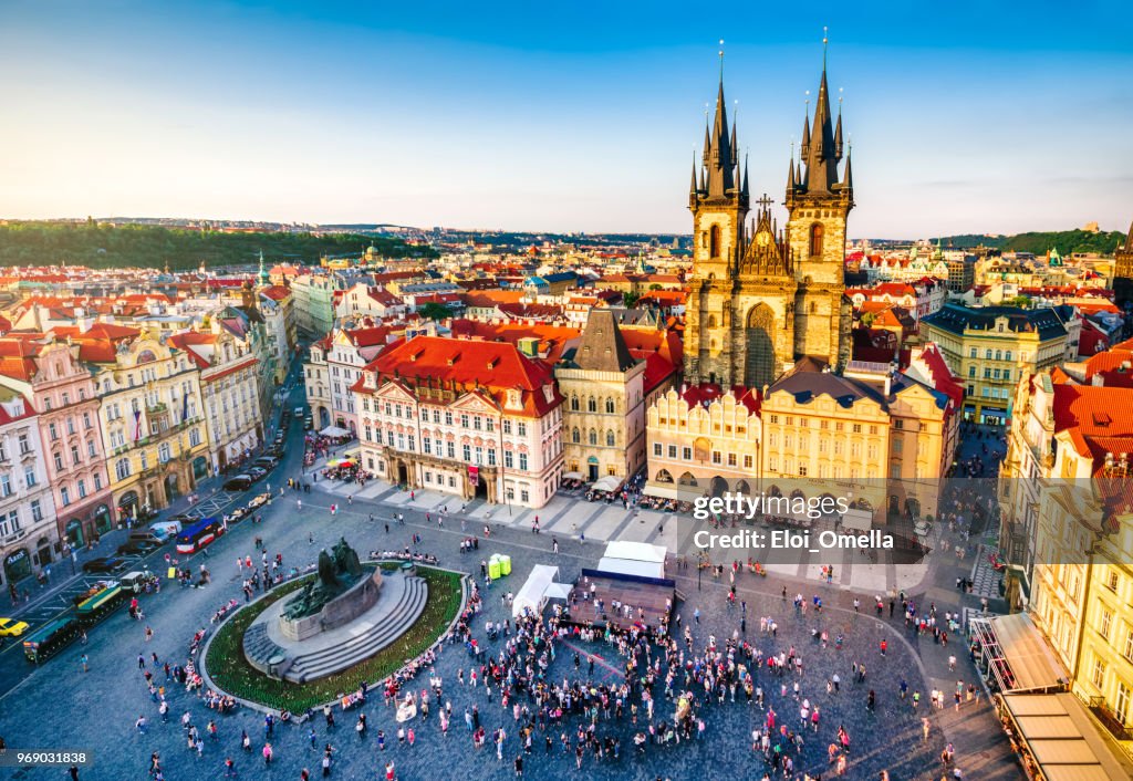 Aerial view of old town square in Prague