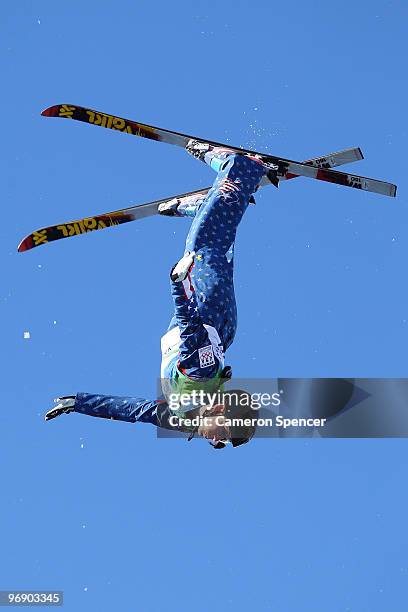 Emily Cook of the United States competes in the freestyle skiing ladies' aerials qualification on day 9 of the Vancouver 2010 Winter Olympics at...