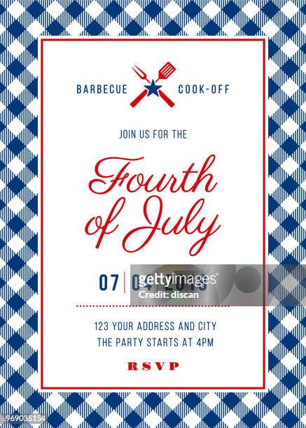 ilustraciones, imágenes clip art, dibujos animados e iconos de stock de cuatro de julio invitación fiesta de barbacoa - ilustración - 4th of july cookout