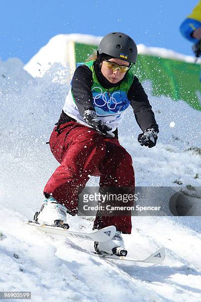 Olga Volkova of Ukraine competes in the freestyle skiing ladies' aerials qualification on day 9 of the Vancouver 2010 Winter Olympics at Cypress...
