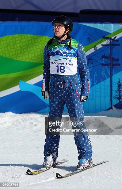 Emily Cook of the United States competes in the freestyle skiing ladies' aerials qualification on day 9 of the Vancouver 2010 Winter Olympics at...
