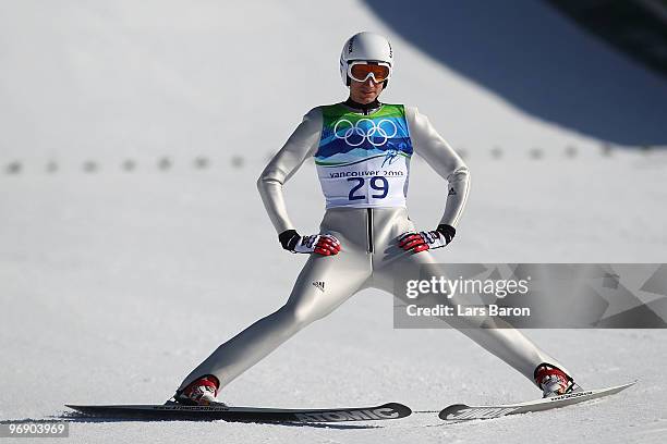 Martin Schmitt of Germany after final jump on the Large Hill on day 9 of the 2010 Vancouver Winter Olympics at Ski Jumping Stadium on February 20,...