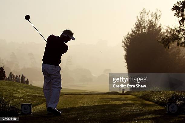 Daniel Chopra tees off on the second hole during round three of the AT&T Pebble Beach National Pro-Am at Pebble Beach Golf Links on February 13, 2010...