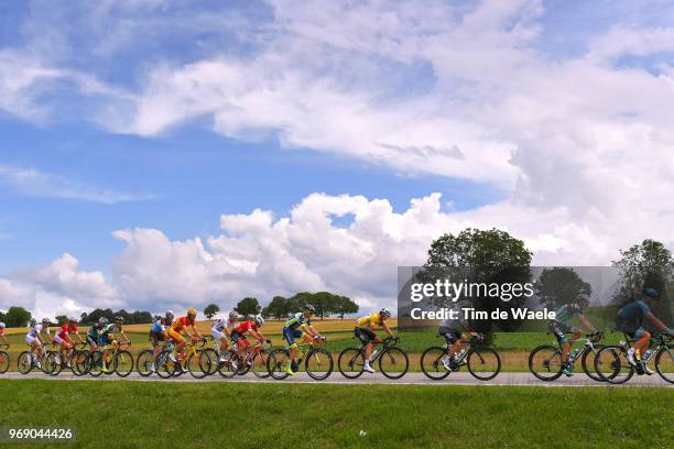 Michael Valgren of Denmark and Astana Pro Team / Emanuel Buchmann of Germany and Team Bora - Hansgrohe / Jonathan Castroviejo of Spain and Team Sky /...