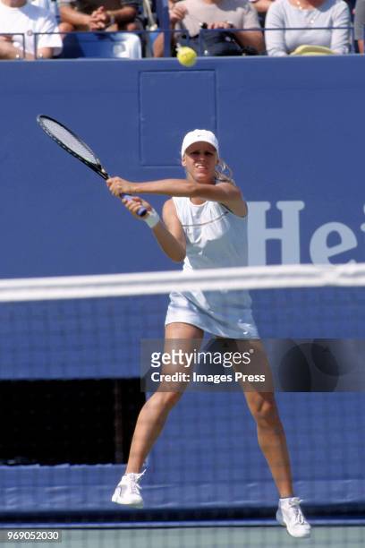 Elena Dementevia plays tennis during the 1998 US Tennis Open circa September 1998 in New York City