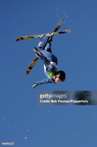 Emily Cook of the USA competes in the freestyle skiing ladies' aerials qualification on day 9 of the Vancouver 2010 Winter Olympics at Cypress...