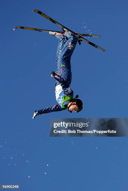 Emily Cook of the USA competes in the freestyle skiing ladies' aerials qualification on day 9 of the Vancouver 2010 Winter Olympics at Cypress...