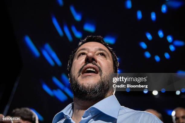 Matteo Salvini, Italy's deputy prime minister, arrives at the annual general meeting of the Confcommercio retail association in Rome, Italy, on...