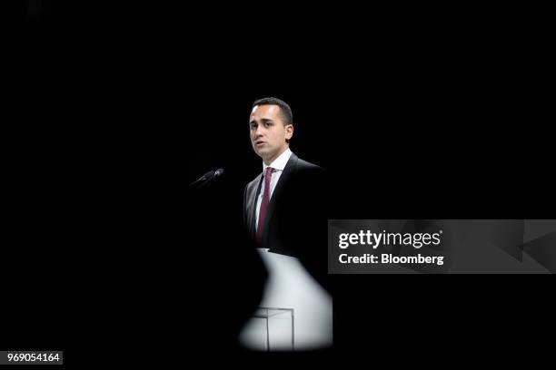 Luigi Di Maio, Italy's deputy prime minister, speaks at the annual general meeting of the Confcommercio retail association in Rome, Italy, on...