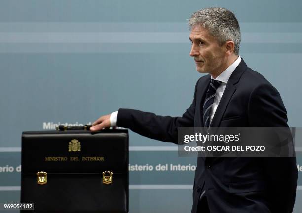 The new Spanish interior minister Fernando Grande-Marlaska attends the portfolio handover ceremony at the Interior Ministry headquarters in Madrid on...