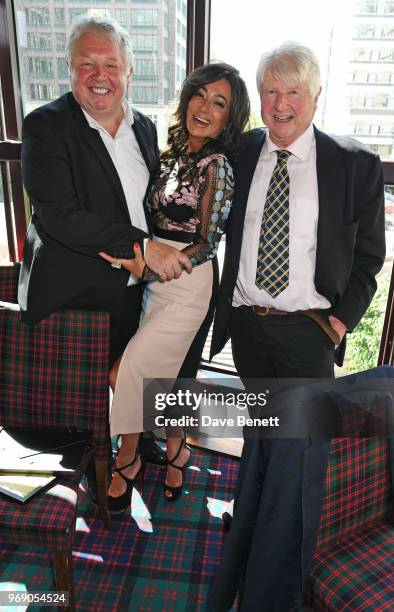 Nick Ferrari, Nancy Dell'Olio and Stanley Johnson attend the Boisdale Life Editors Lunch & Awards 2018 at Boisdale of Canary Wharf on June 6, 2018 in...