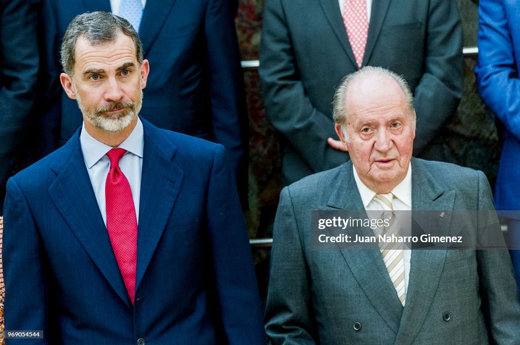 King Juan Carlos And King Felipe of Spain Meets COTEC Foundation Members