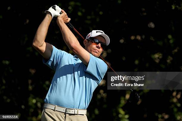 Nick O'Hern tees off on the 16th hole during the final round of the AT&T Pebble Beach National Pro-Am at Pebble Beach Golf Links on February 14, 2010...