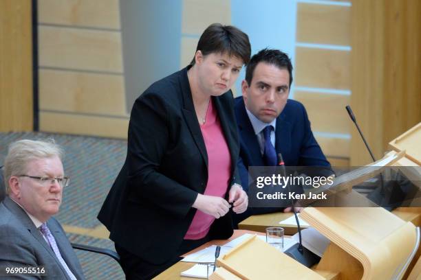 Scottish Conservative leader Ruth Davidson during First Minister's Questions in the Scottish Parliament, on JUNE 7, 2018 in Edinburgh, Scotland.