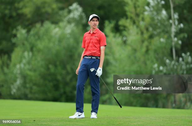 Amateur Tom McKibbin of Northern Ireland looks on from the 4th hole fairway during day one of the 2018 Shot Clock Masters at Diamond Country Club on...