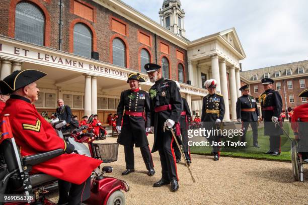 Prince Michael of Kent inspects the parade of Chelsea Pensioners during the Founder's Day Parade at Royal Hospital Chelsea on June 7, 2018 in London,...