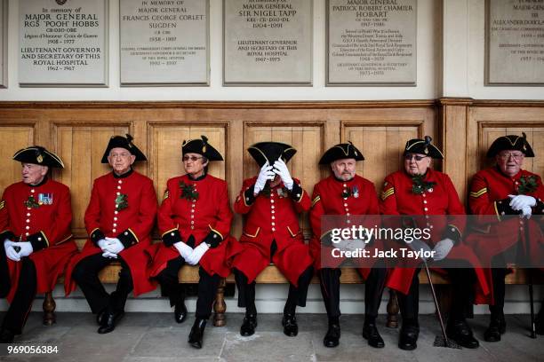Chelsea Pensioners gather for the Founder's Day Parade at Royal Hospital Chelsea on June 7, 2018 in London, England. The annual event celebrates the...
