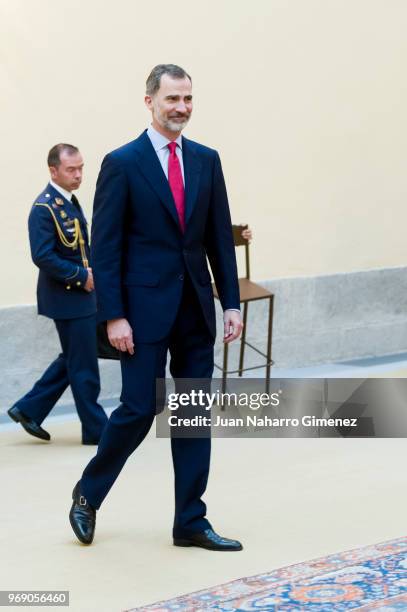 King Felipe VI of Spain receives COTEC Foundation members at Palacio Real De El Pardo on June 7, 2018 in Madrid, Spain.