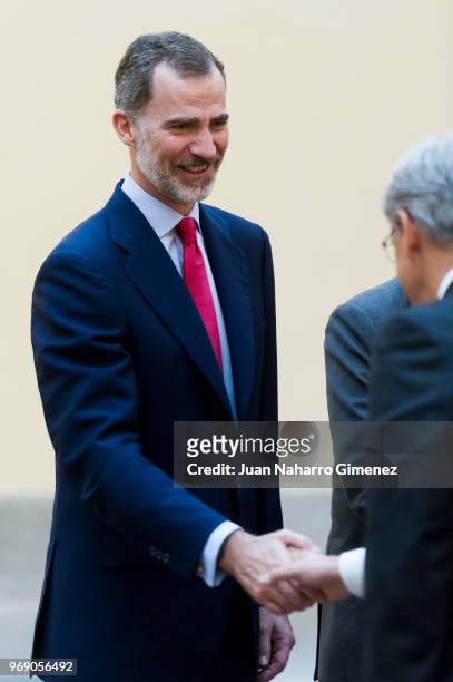 King Felipe VI of Spain receives COTEC Foundation members at Palacio Real De El Pardo on June 7, 2018 in Madrid, Spain.