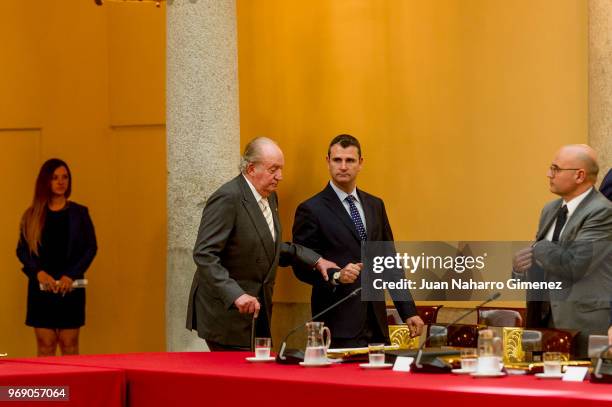 King Juan Carlos receive COTEC Foundation members at Palacio Real De El Pardo on June 7, 2018 in Madrid, Spain.