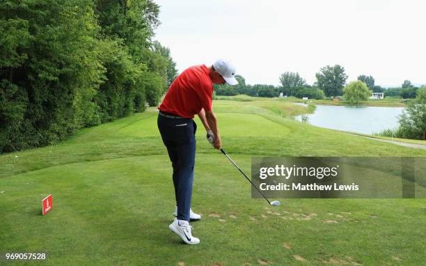 Amateur Tom McKibbin of Northern Ireland tees off on the 5th hole during day one of the 2018 Shot Clock Masters at Diamond Country Club on June 7,...