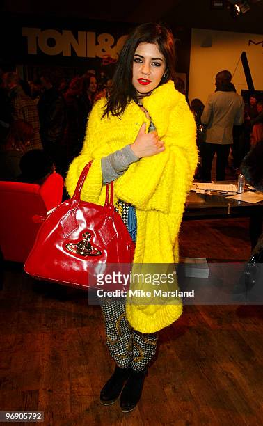 Marina Diamandis poses on the front row at the PPQ show for London Fashion Week Autumn/Winter 2010 at Somerset House on February 20, 2010 in London,...