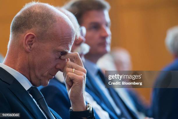 Tom Enders, chief executive officer of Airbus SE, reacts as he sits in the audience during the European School of Management and Technology forum in...