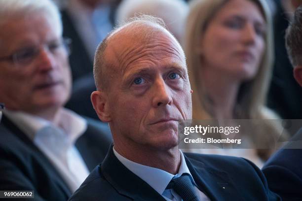 Tom Enders, chief executive officer of Airbus SE, sits in the audience during the European School of Management and Technology forum in Berlin,...