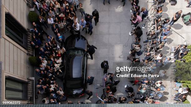 Mariano Rajoy leaves the Spanish Parliament for the last time as Prime Minster after the no-confidence motion on June 1, 2018 in Madrid, Spain. After...