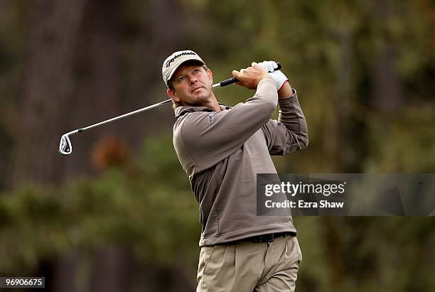 Retief Goosen of South Africa in action during the first round of the AT&T Pebble Beach National Pro-Am at at the Spyglass Hill Golf Course on...