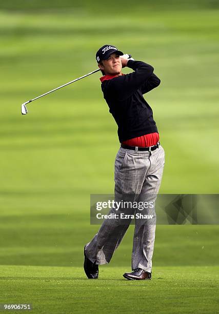 Matt Jones hits an approach shot on the eighth hole during the first round of the AT&T Pebble Beach National Pro-Am at at the Spyglass Hill Golf...