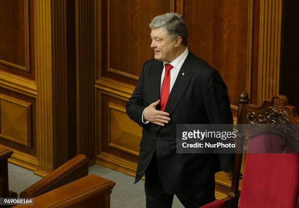 President Petro Poroshenko attends the session of Parliament in Kyiv, Ukraine, June 7, 2018. Ukrainian MPs vote on anticorruption court legislation...
