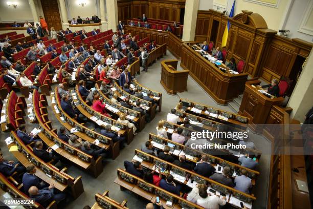 President Petro Poroshenko attends the session of Parliament in Kyiv, Ukraine, June 7, 2018. Ukrainian MPs vote on anticorruption court legislation...