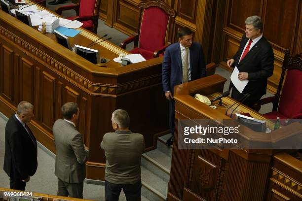 President Petro Poroshenko attends the session of Parliament in Kyiv, Ukraine, June 7, 2018. Ukrainian MPs vote on anticorruption court legislation...
