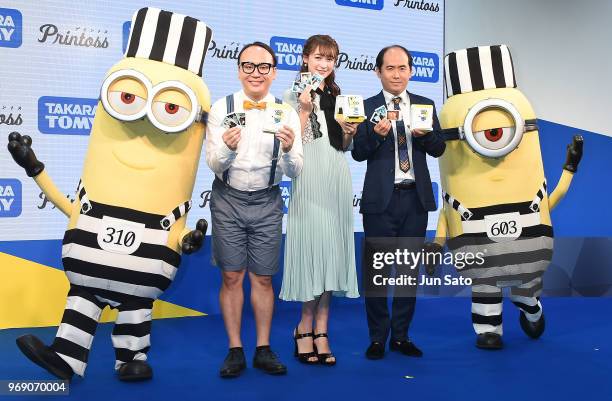 Model Sachi Fujii Tsukasa Saito and Takashi of Trendy Angel attend the International Tokyo Toy Show on June 7, 2018 in Tokyo, Japan.