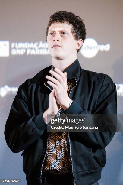 Finnegan Oldfield attends the premiere of 2018 Varilux French Cinema Festival at Espaco Itau de Cinema Frei Caneca on June 6, 2018 in Sao Paulo,...