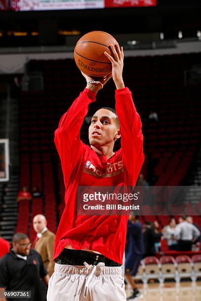 Kevin Martin of the Houston Rockets warms up before the game against the Indiana Pacers on February 20, 2010 at the Toyota Center in Houston, Texas....