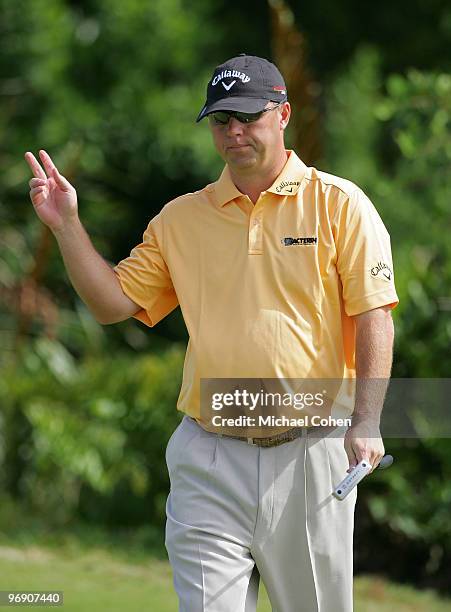 Cameron Beckman reacts to his birdie on the eighth hole during the third round of the Mayakoba Golf Classic at El Camaleon Golf Club held on February...
