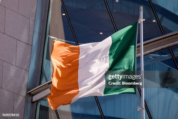 Irish national flag flies outside the International Convention Centre in Dublin, Ireland, on Wednesday, June 6, 2018. Companies are expanding in...