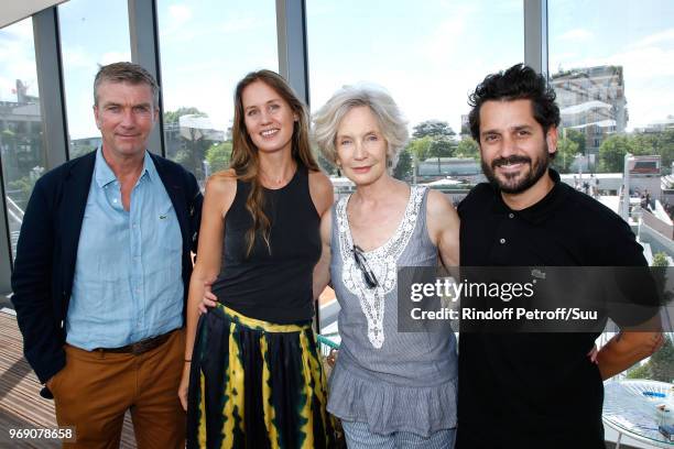 Philippe Caroit, Eloise Lang, Marie-Christine Adam and Sylvain Quimene aka Gunther Love attend the 2018 French Open - Day Twelve at Roland Garros on...