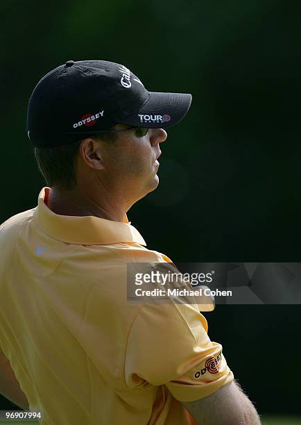 Cameron Beckman watches his shot during the third round of the Mayakoba Golf Classic at El Camaleon Golf Club held on February 20, 2010 in Riviera...