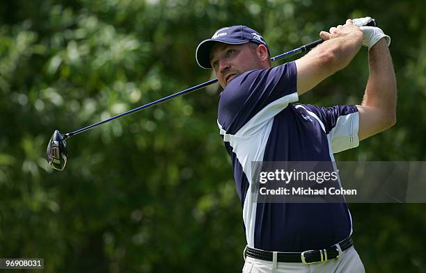 Chad Collins hits his drive on the fourth hole during the third round of the Mayakoba Golf Classic at El Camaleon Golf Club held on February 20, 2010...