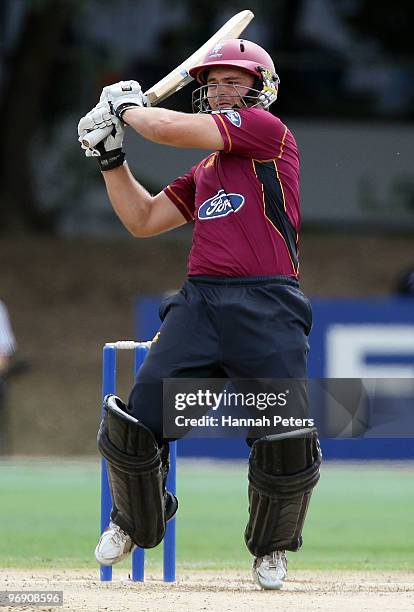 Daniel Flynn of the Knights bats during the One Day Final match between the Auckland Aces and the Northern Knights at Colin Maiden Park on February...