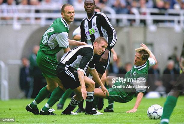 Craig Bellamy of Newcastle United charges through during the UEFA Inter-Toto Cup match against Sporting Lokeren played at St James Park, in...