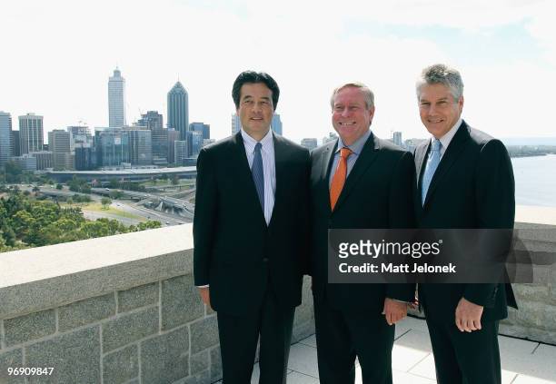 Japan's Minister For Foreign Affairs Katsuya Okada, West Australian Premier Colin Barnett and Australia Minister for Foreign Affairs Stephen Smith...