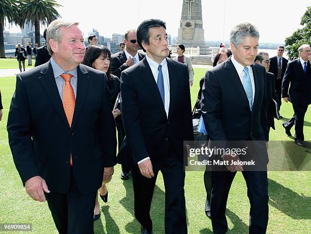 West Australian Premier Colin Barnett, Japan's Minister For Foreign Affairs Katsuya Okada and Australia Minister for Foreign Affairs Stephen Smith...