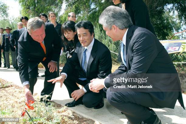 West Australian Premier Colin Barnett, Japan's Minister For Foreign Affairs Katsuya Okada and Australia Minister for Foreign Affairs Stephen Smith...
