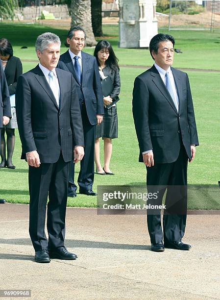 Australian Minister for Foreign Affairs Stephen Smith and Japan's Minister For Foreign Affairs Katsuya Okada take a moment to pause at the State War...